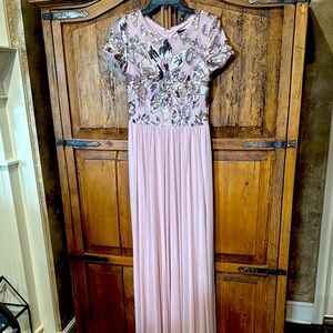 Elegant Pink Sequin short sleeve gown